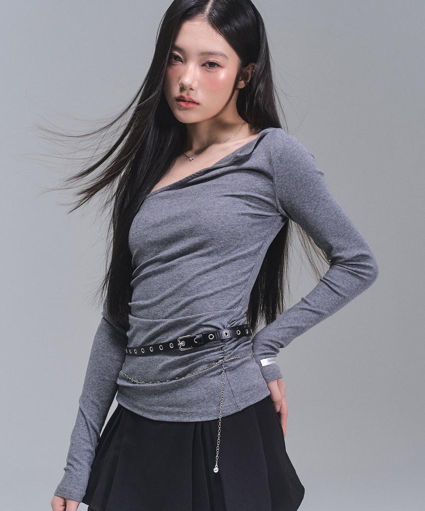 ZEROPLANET Chloe Asymmetrical Sleeve Top [Grey]