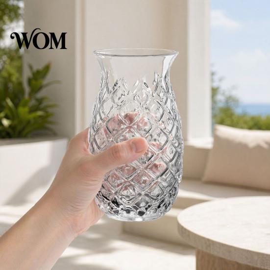 Single Serving Glass Pineapple Shape Cocktail Glass, 480ml Embossed Tumbler for Juice Hot Heat Resistant Glassware Beverages, Creative Bar Whiskey,