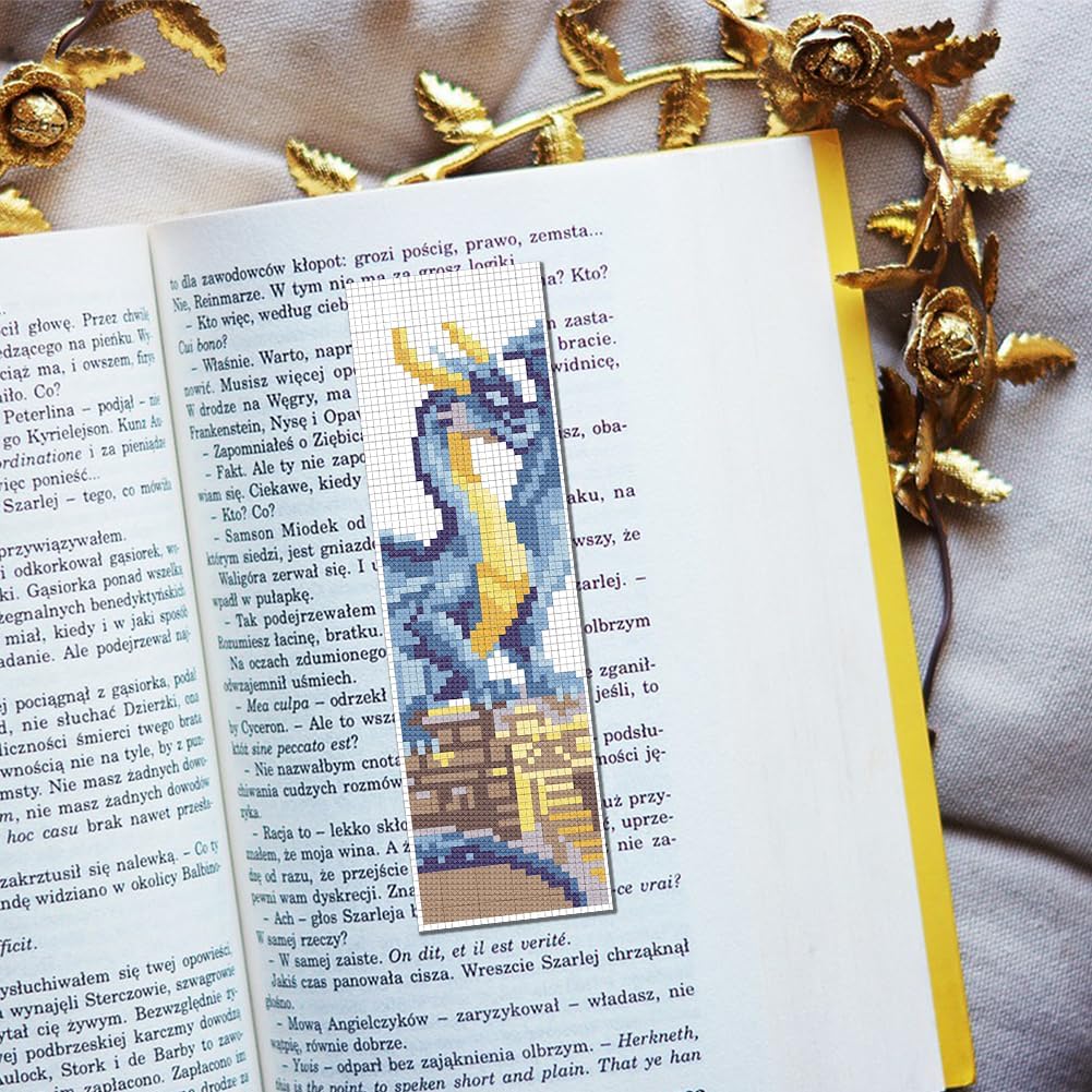 FREEBLOSS 6 Set Cross Stitch Bookmark Stamped Cross Stitch Kit with 6 Different Dragon Patterns Embroidery Kit with Instruction DIY Bookmark Kit for