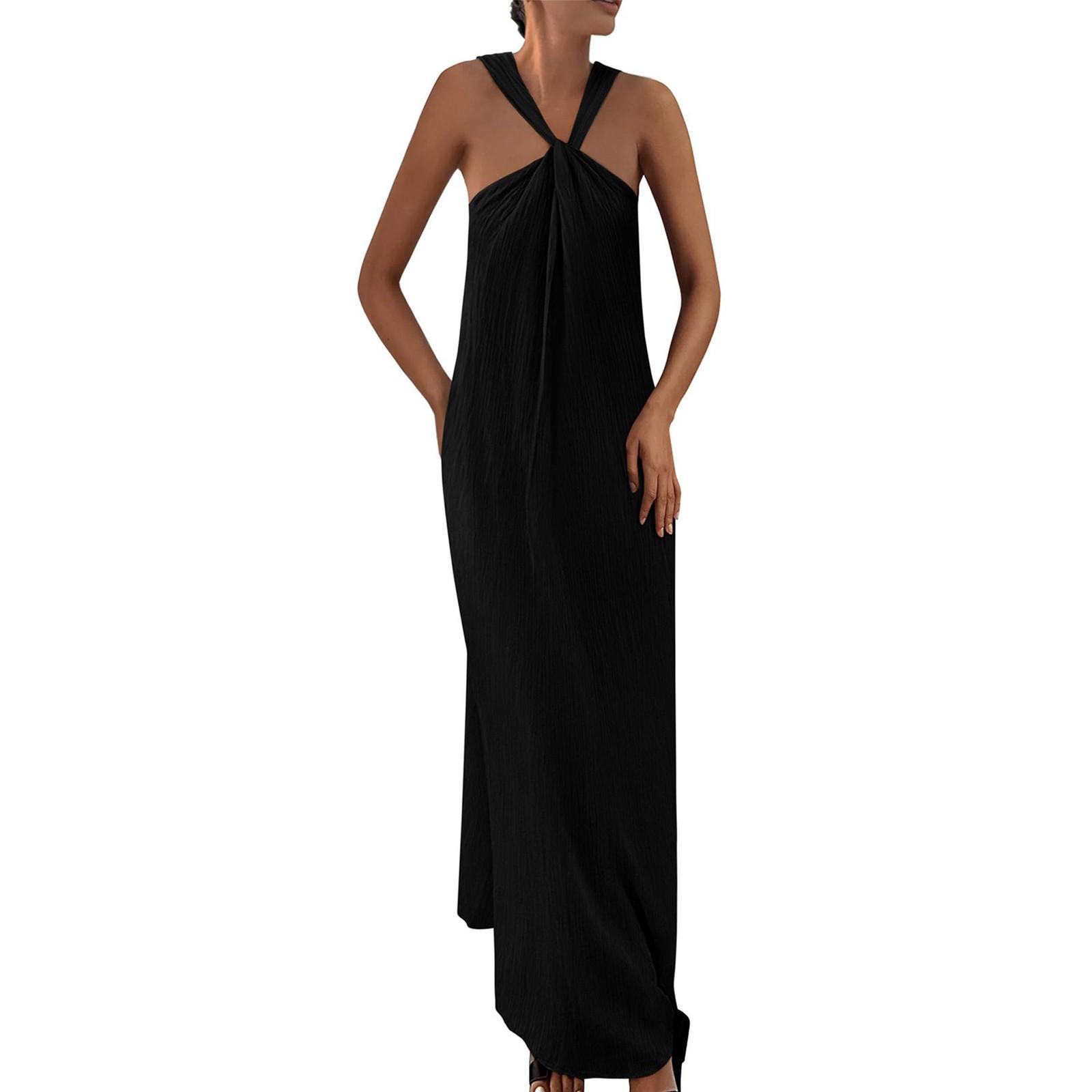 

Женское модное и сексуальное однотонное платье без рукавов с V-образным вырезом для пляжного отдыха L чёрный