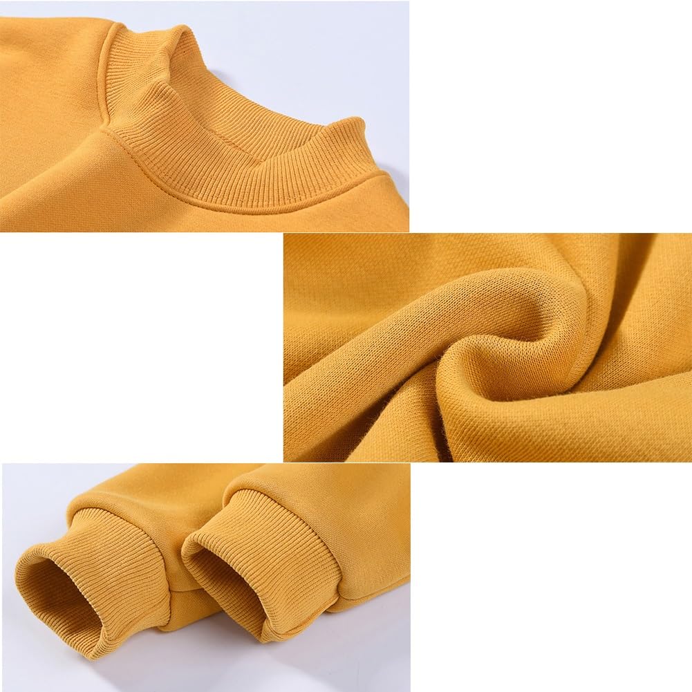 YNICEY for Boys and Solid High Size White Kids' Fleece-Lined Long-Sleeve T-Shirt Girls, Color, Neck, Unisex, Loungewear, 150,