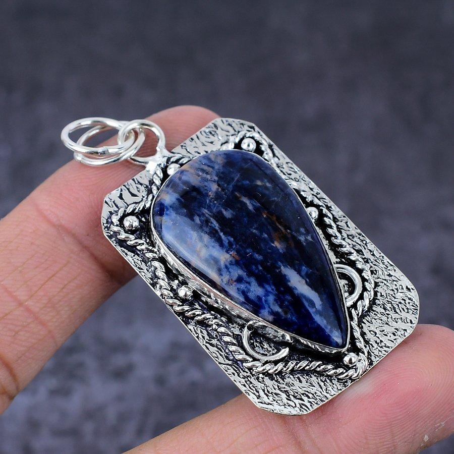 Sodalite Gemstone Handmade 925 Sterling Silver Jewelry Pendant 2.40" I1b15