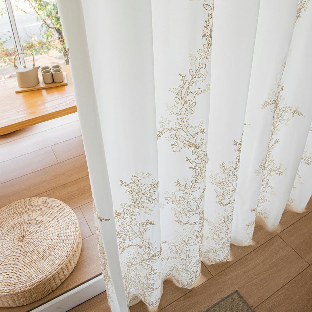 Trendy Embroidered Voile Curtains for Bedroom Living Room Windows Floral Sheer Drapes Country Style