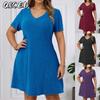 Fashion Summer Spring Solid Color Print Short Sleeve V-Neck Casual Dresses