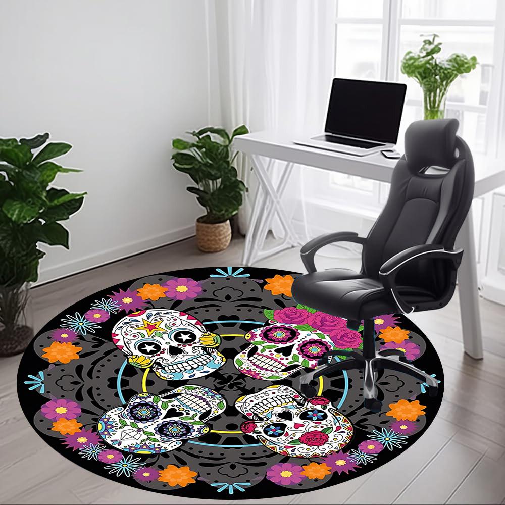 1PC Sugar Skulls Chair Carpet for Office Non-Slip, Lightweight, Machine Washable Rug for Office, Sleeping, Room - Holiday Decoryy251009068
