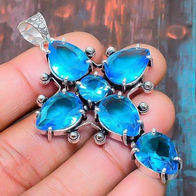 Wonderful Cross Swiss Blue Topaz Gemstone 925 Sterling Silver Handmade Wedding Jewelry Pendant
