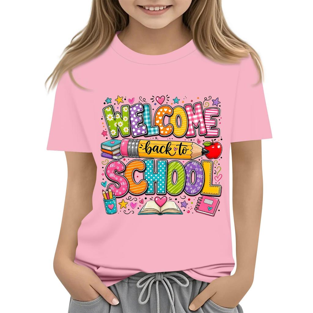 Children's Casual and Fashionable Round-Neck Printed Short-Sleeve Top for Back-to-School