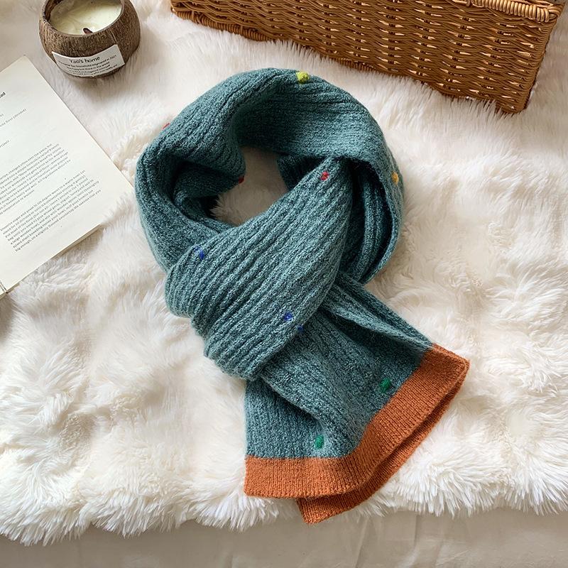 Scarf Women's Winter Advanced Sense Autumn and Winter Colorful Beans Versatile Warm and Cold Neck Protection Scarf Color Matching Shawl