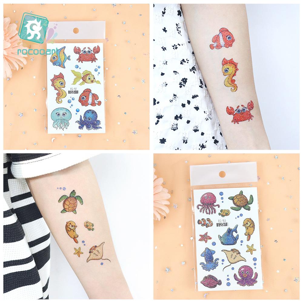 2023 Ruikalong Su Geçirmez Parıltılı Deniz Hayvanı Karikatür Dövme Çıkartmaları Çocuklar İçin