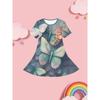 Girls' 3D Printed Short-Sleeve Dress with - A-Line Midi Length Dress Suitable for Casual Attire & Outfits