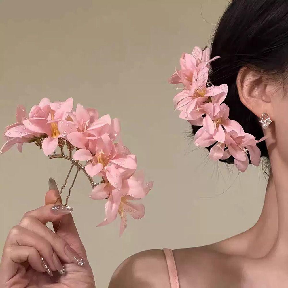 Super víla červená květina sponka do vlasů růžový květ svatební ozdoba do vlasů sladká sponka do vlasů pro šaty Qipao