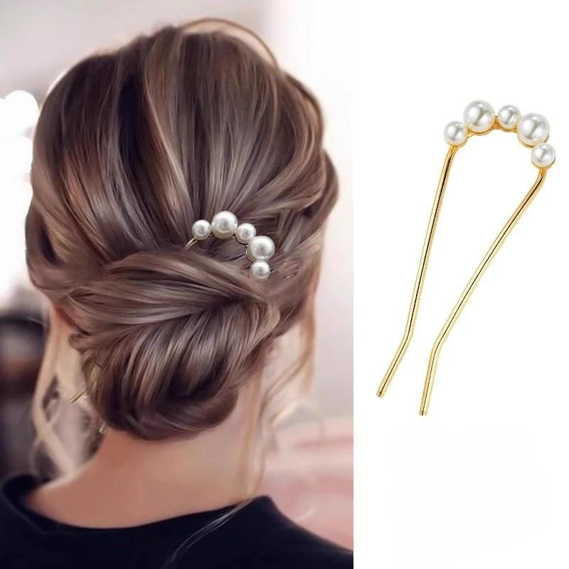 

2 шт. Корейські шпильки для волосся U-подібної форми з перлами, шпильки для волосся для жінок, елегантні металеві виделки, вінтажні перлові шпильки для волосся, інструменти для укладання волосся, подарунки