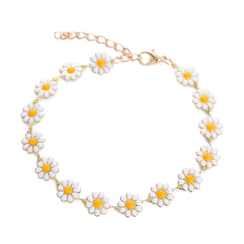 Painted Flower Choker Small Daisy Necklace Adjustable Clavicle Chain for Women Girls Handmade Bracelet Earrings Jewelry