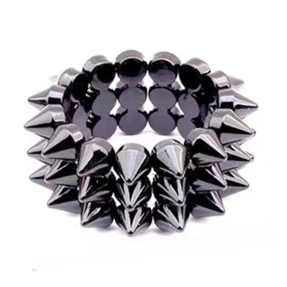 Three-row Punk Style Bracelets Metallic Texture Y2K Jewelry Rivet Cone Bracelets Exaggerated Elastic Goth Rock Bangle Hip-hop