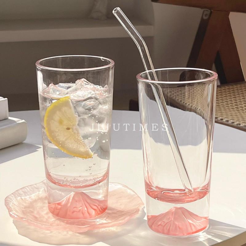 Frosted Pink Mount Fuji Glass Tumbler 210ml 350ml MinimalistDesign Coffee Whiskey Water Cup Home Office