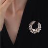 Fashionable leaf pearl colored zircon brooch, anti-exposure brooch for women, metal button to fix clothes, wedding party gift