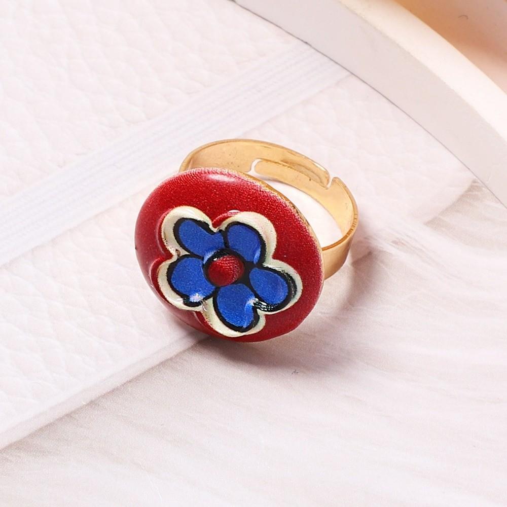 Simple Elegant Drip Oil Ring Round Heart Adjustable Ring Zinc Zinc Alloy Flower Open Ring Date Night
