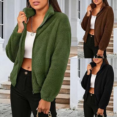 Women's Fashion Winter Warm Comfortable Windbreakers Lady Long Sleeve Lapel Fleece Plush Jacket Coat