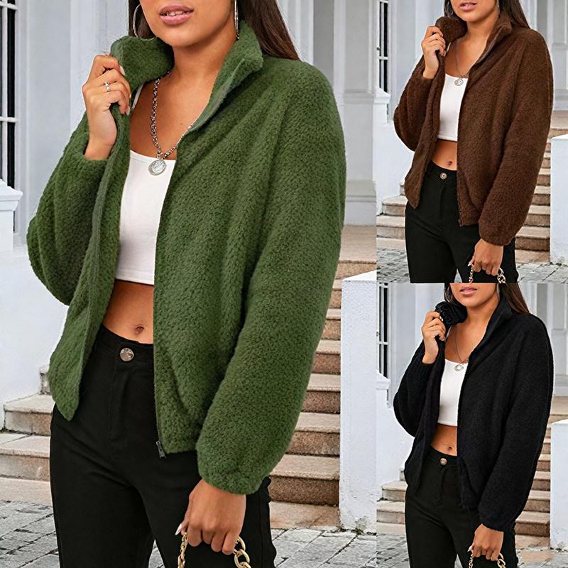Women's Fashion Winter Warm Comfortable Windbreakers Lady Long Sleeve Lapel Fleece Plush Jacket Coat
