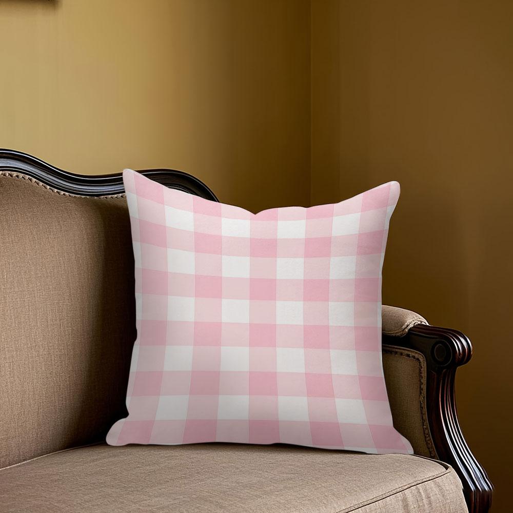 Jmg Clothing Unisex Pink/White & Gingham Square Jacquard Pillow Cover For Sofa Office Waist Cushion Cover Home Decorative Pillowcase