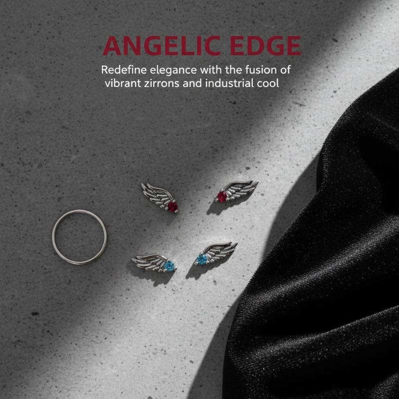 Fashion Temperament Blue Red Zircon Wing Ear Bone Nail Earrings For Women Men Jewelry Accessries Gifts