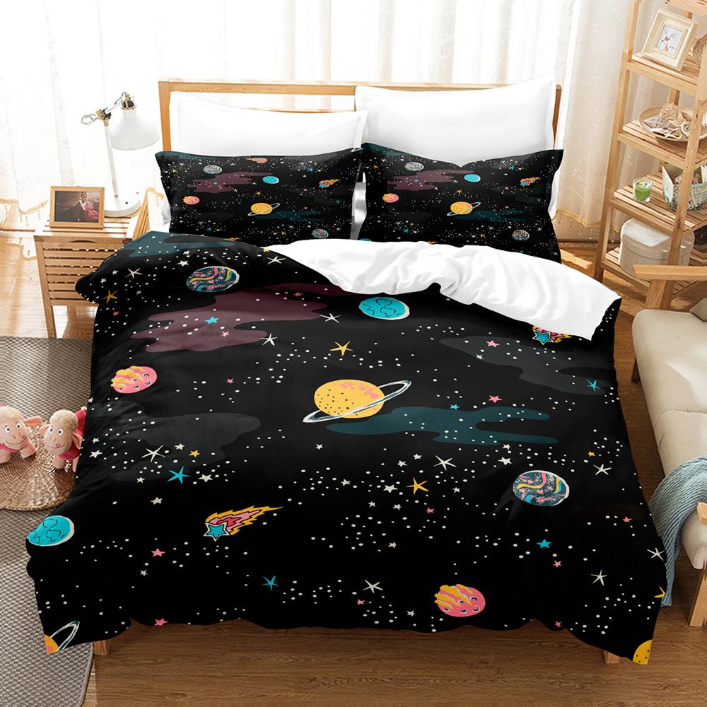 Home Textiles Star Space Pattern Three-Piece Digital Printing Sheet Bed Quilt Kit
