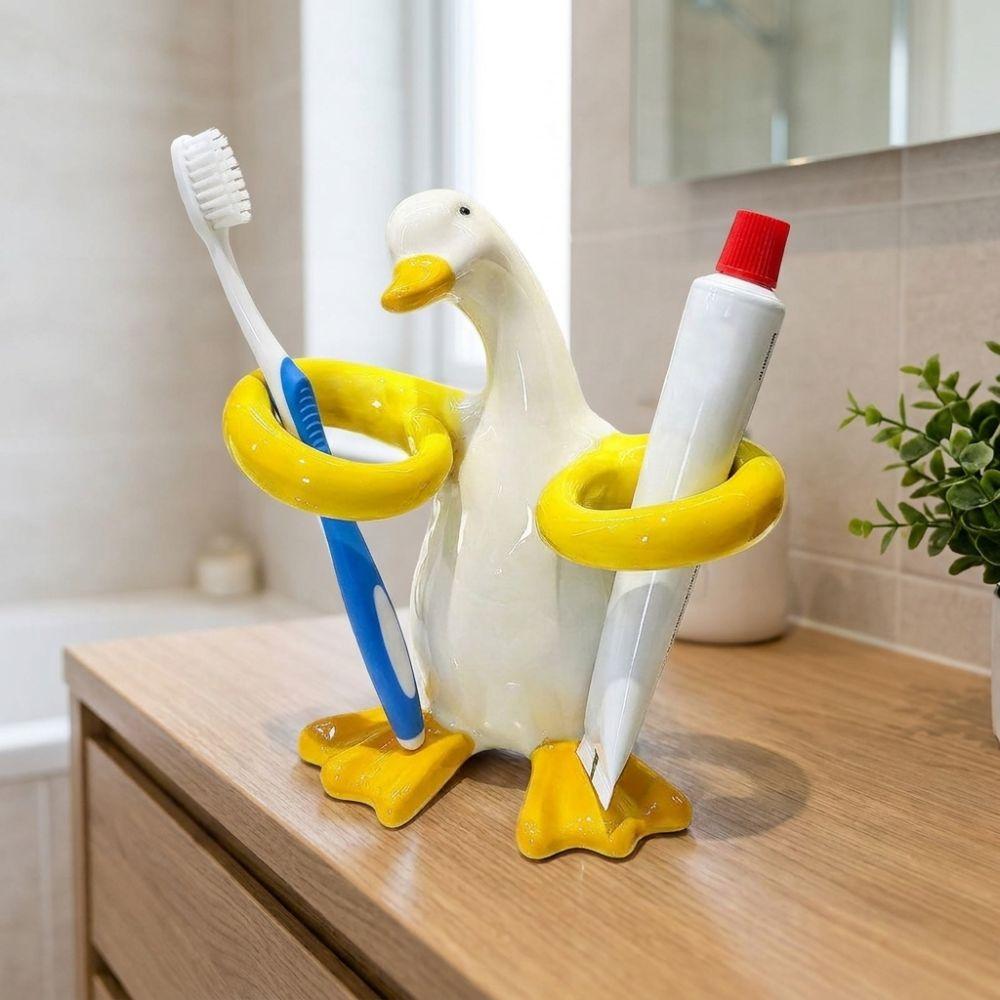 Duck-Shaped Toothpaste Toothbrush Rack Ceramic Makeup Brush Shelf Home Decor