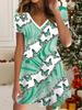 Fashion Women's V Neck Short Sleeve Butterfly Printed  Dress Sex Short Skirt Dresses