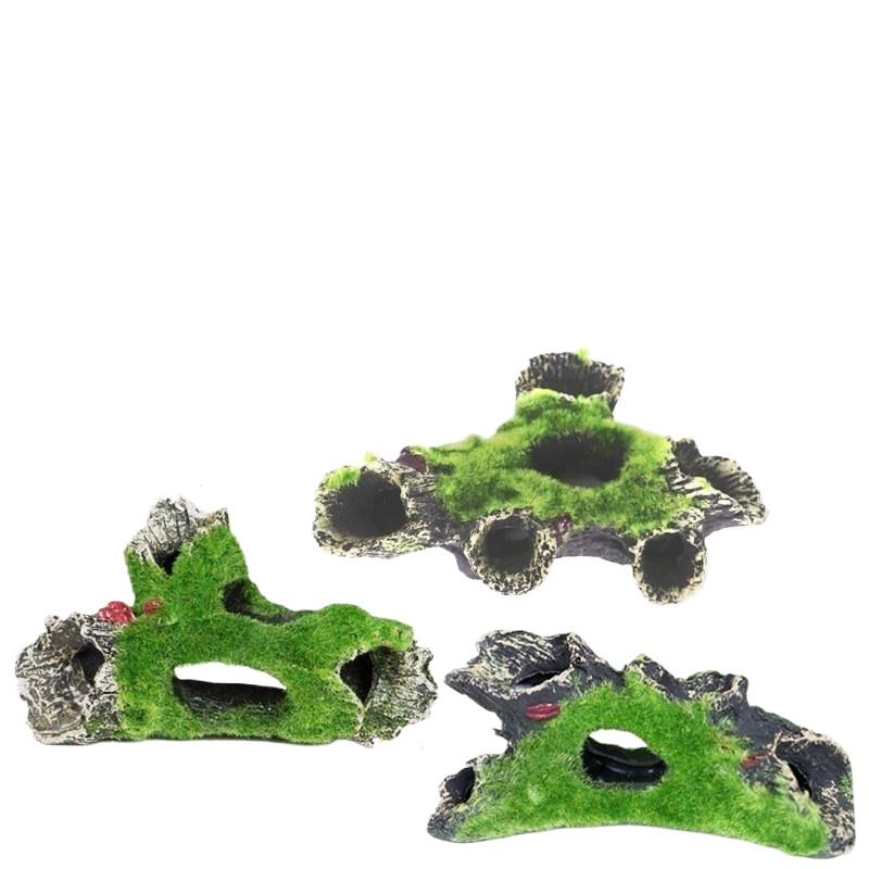 Resin Fish Shrimp Breeding Hiding Cave Ornaments Simulation Moss Tree Roots Dry Wood Fish Tank Aquarium Decoration Accessories