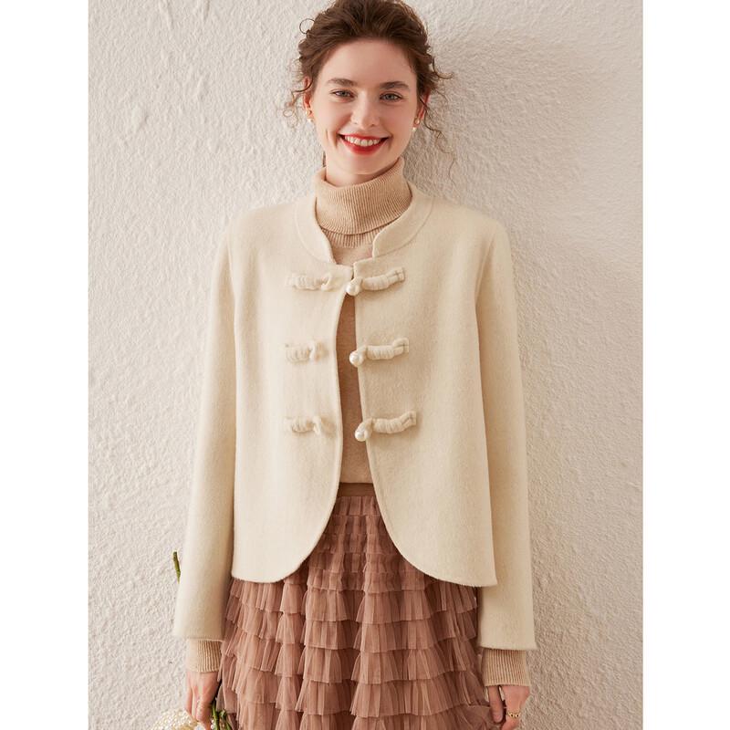 Women's Retro Chinese Style Frog Button Double-faced Wool Coat