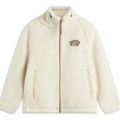 Comfortable Casual Minimalist Stand Collar Zipper Fleece Jacket Women Jackets Swan-White AFDUD66-1