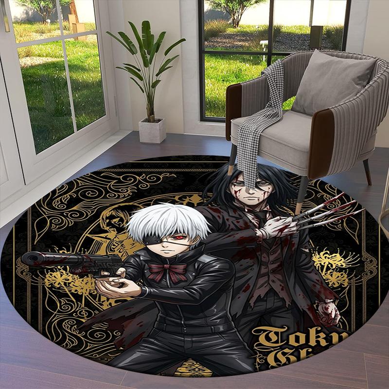 Tokyo Ghoul Runder Teppich Teppich für Wohnzimmer Schlafzimmer Sofa Spielzimmer Dekor Rutschfeste Bodenmatte