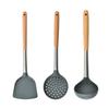 Silikon-Küchenutensilien-Set: 3-teiliger Holzgriff - Spatel, Bratspatel, Schöpfkelle und Schaumlöffel