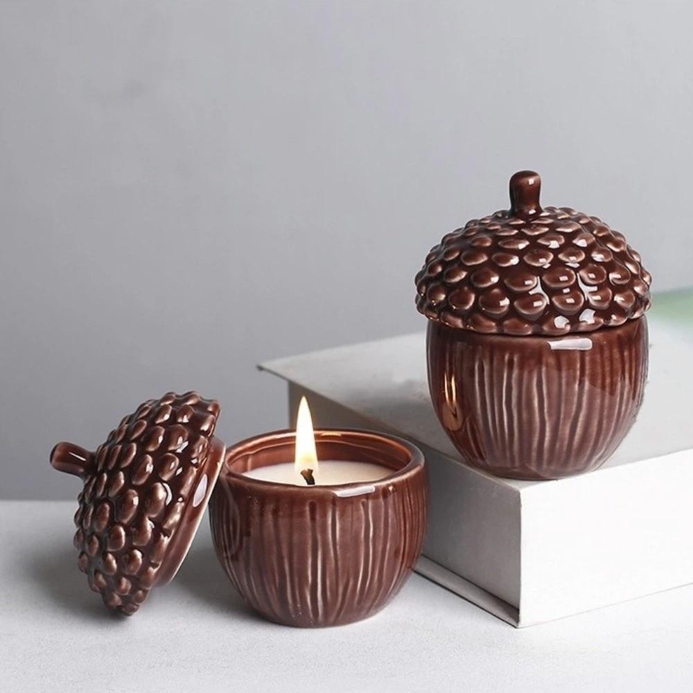 with Lid Ceramics Storage Jar Multi-functional Candlestick Decorative Pinecone Candle Cup  Gift