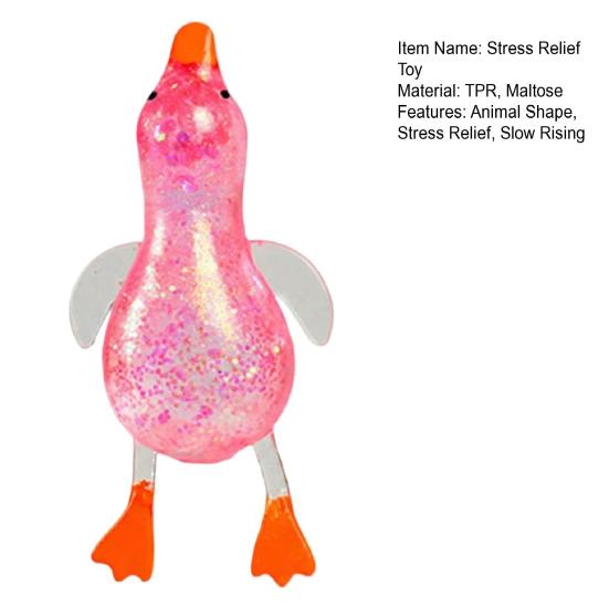 1/4Pcs Duck Sugar Stress Ball Anxiety Relief Glitter Powder Duck Squeeze Toy Stretchy Slow Rising Relaxing Clear Duck Pinch Fidget Toy
