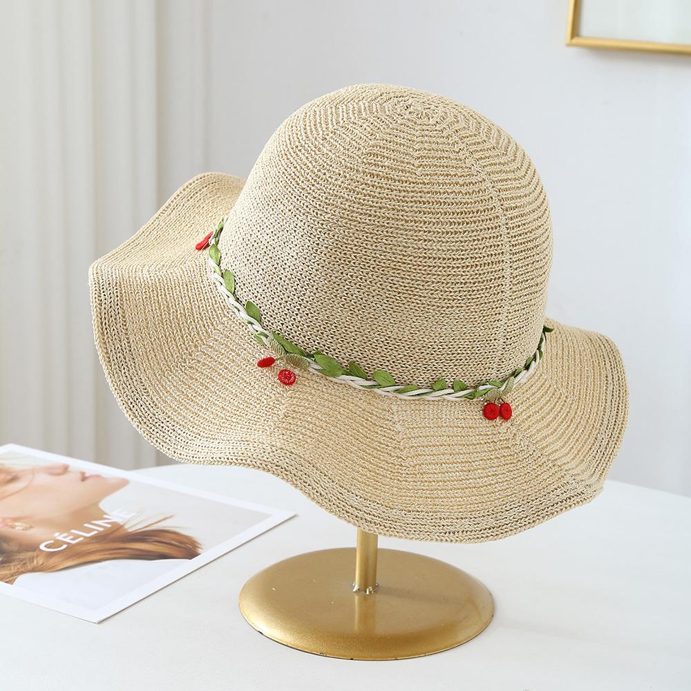 

Women s Summer Travel Straw Hat Beach Sunshade New Fisherman Hat Hollow Out Vacation Hat With Wide Brim Floral бежевий