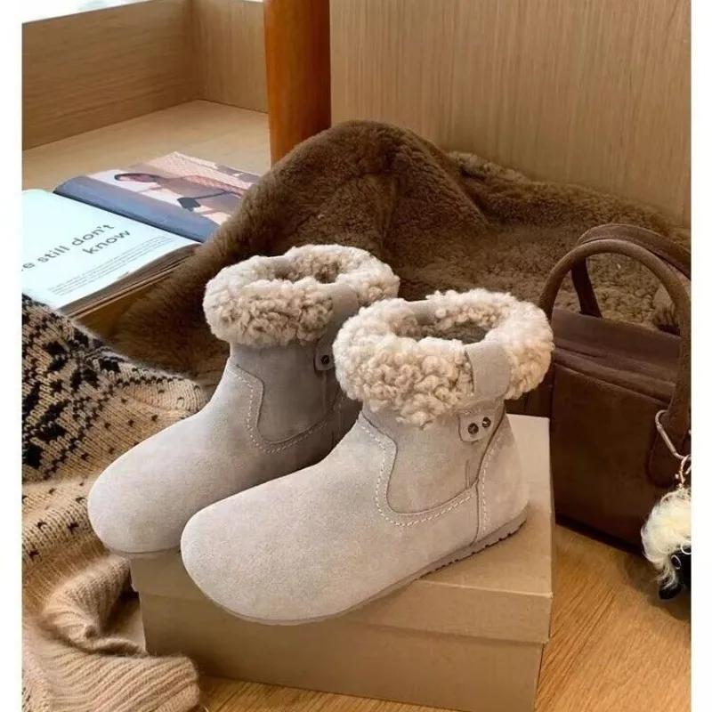 2026 Brand Shoes for Women Slip on Women's Boots Fashion Round Toe Casual Boots Women Winter Plus Velvet Keep Warm Ankle Boots