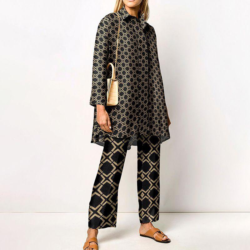 Autumn Creative Print Two-Piece Set Fall Fashion Print Casual Long-Sleeve Suit