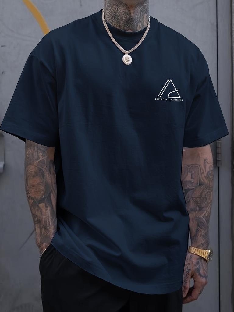 Kreatives Geometrisches Grafikdruck Kurzarm T-Shirt Herren Sommer Outdoor Casual Rundhals Reines Baumwoll-Top-Shirt