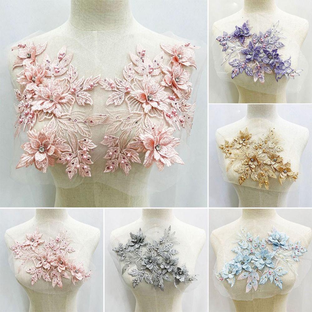 Sequins Flower 3D Embroidery Patches Handmade Lace Fabrics Applique Embroidered Floral Patches