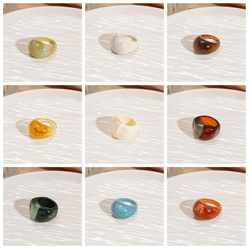 Melard Color Transparent Resin Ring Charm Irregular Ring Temperament Acrylic Geometric Ring  Gift