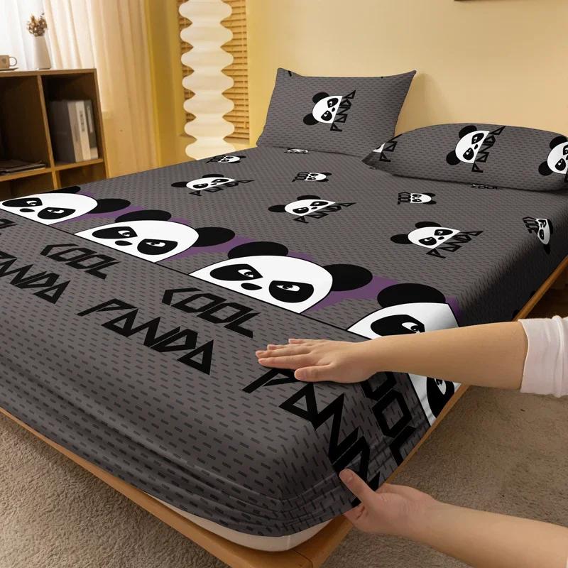 1 Cartoon Cute Animal Panda Printed Matte Fitted Sheet, Bedroom Printed Bed Cover, Bedding (Excluding Pillowcases)