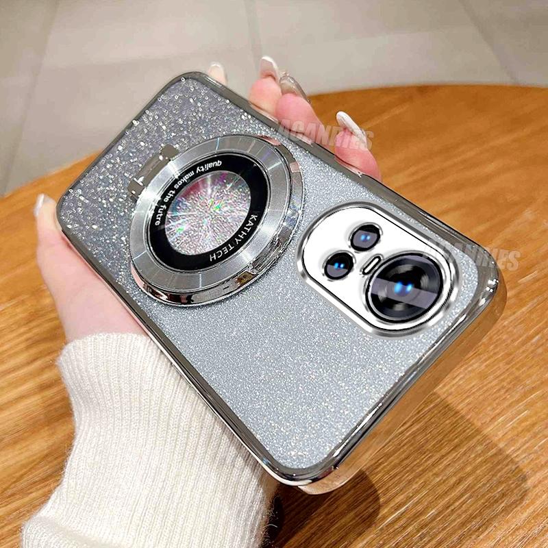 

Reno10pro Роскошный силиконовый чехол с блестящим покрытием и держателем для Oppo Reno 10 11 12 Reno10 Pro 10pro Ударопрочный защитный чехол-подставка For Reno 12 Pro