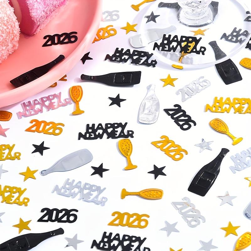 300 stuks Gouden & Zwarte Glitter Confetti 2026 Oudejaarsavond Feestdecoraties met Genummerd 2026, Fijne Nieuwjaars Uitsnijdingen