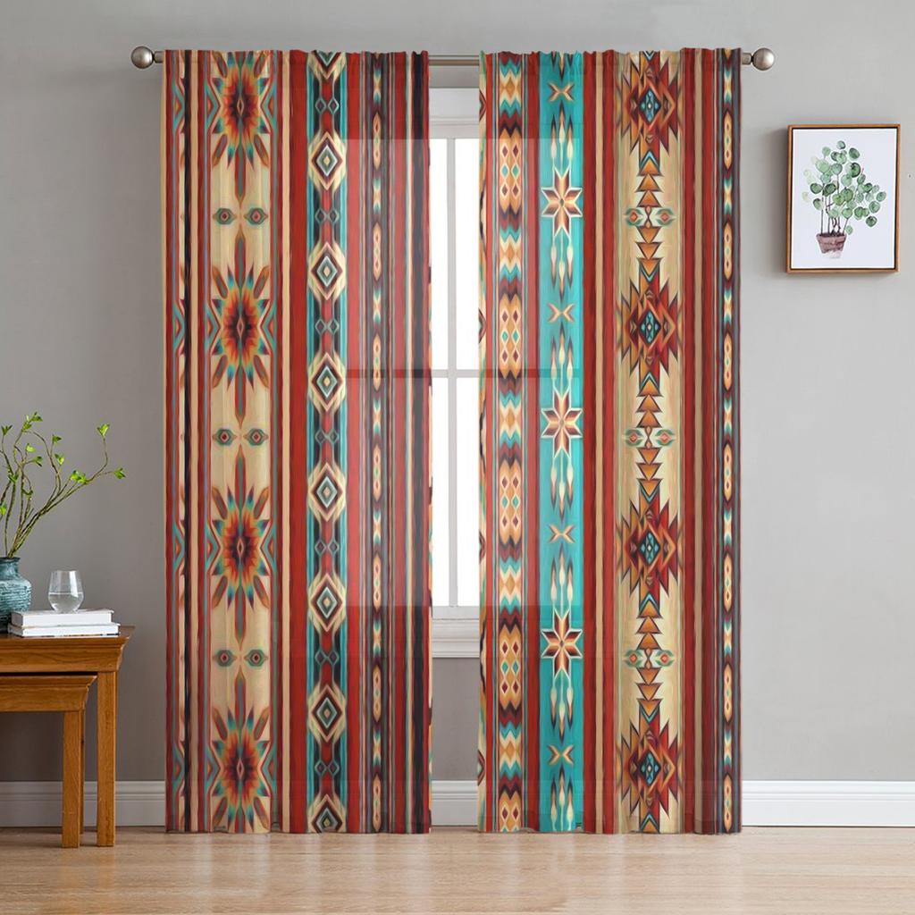 Indische Boho Paisley Textur Fensterbehandlung Tüll Moderne Transparente Vorhänge für Küche Wohnzimmer Schlafzimmer Vorhänge Dekoration