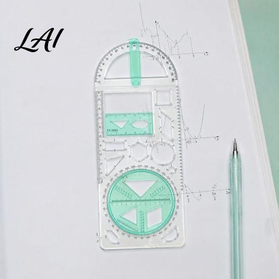 Portable Desk Accessories Multifunctional Geometric Drawing Ruler Thickened Transparent Plastic Template Safe Measurement Aid for Students
