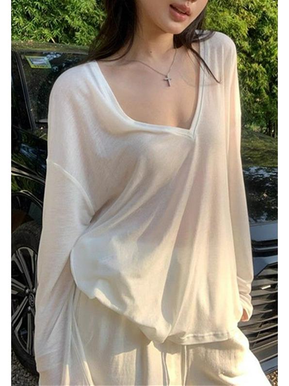 

Женская сексуальная прозрачная накидка с V-образным вырезом для защиты от солнца - летний топ с длинным рукавом One Size [Recommended for 80-130 Jin]