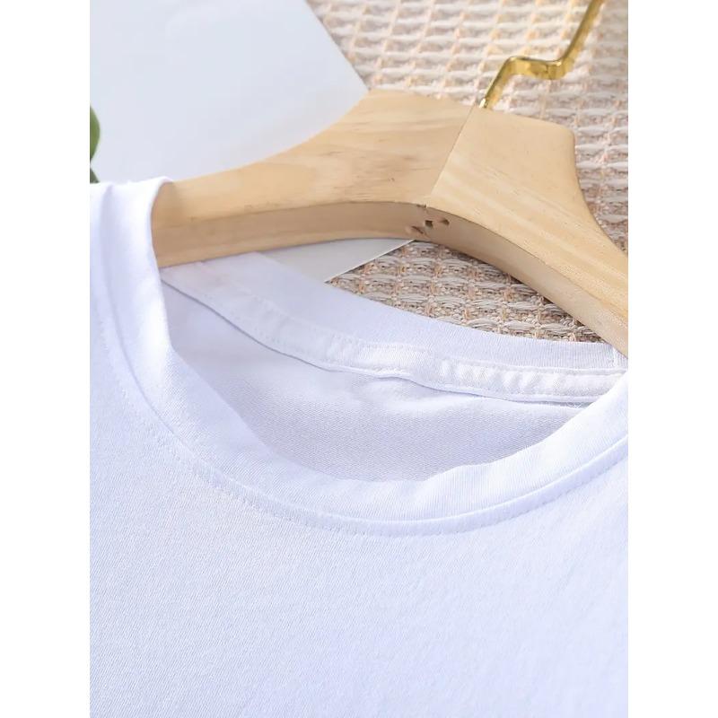 European Sizes Loose And Casual Round-Neck Short-Sleeve T-Shirt for Girls, Cartoon Letter Pattern Print, Easy And Stylish Comfortable And Stretchy