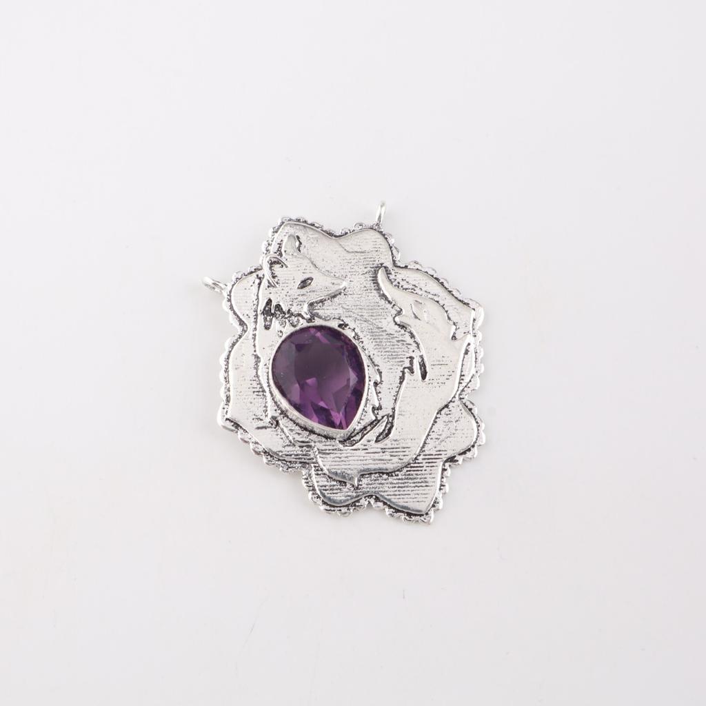 Rare Amethyst Gemstone 925 Sterling Silver Jewelry Pendant 1.29" Gift For Mother CP-32-16