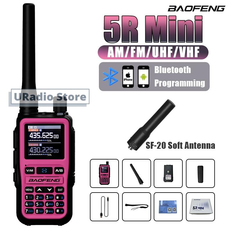Baofeng UV-5R Mini Walkie Talkie BF-5R Mini Ham Two Way Radio Pink Dual Display USB-C 999 Channel AM For Camping Hiking Hunting